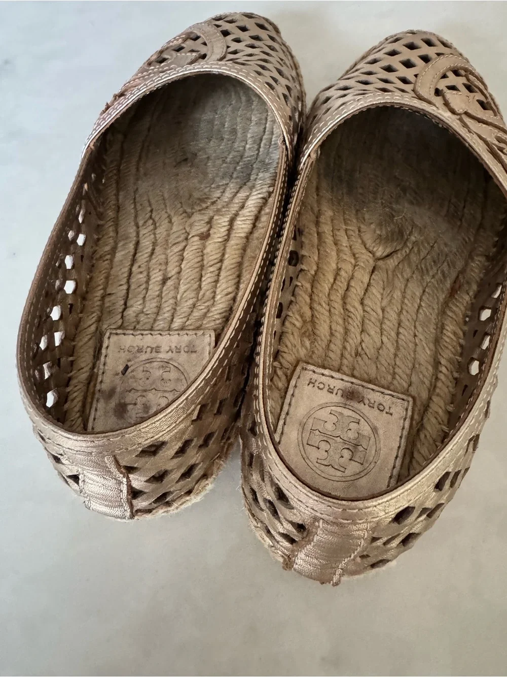Tory Burch Metallic Gold Laser-Cut Espadrille Flats